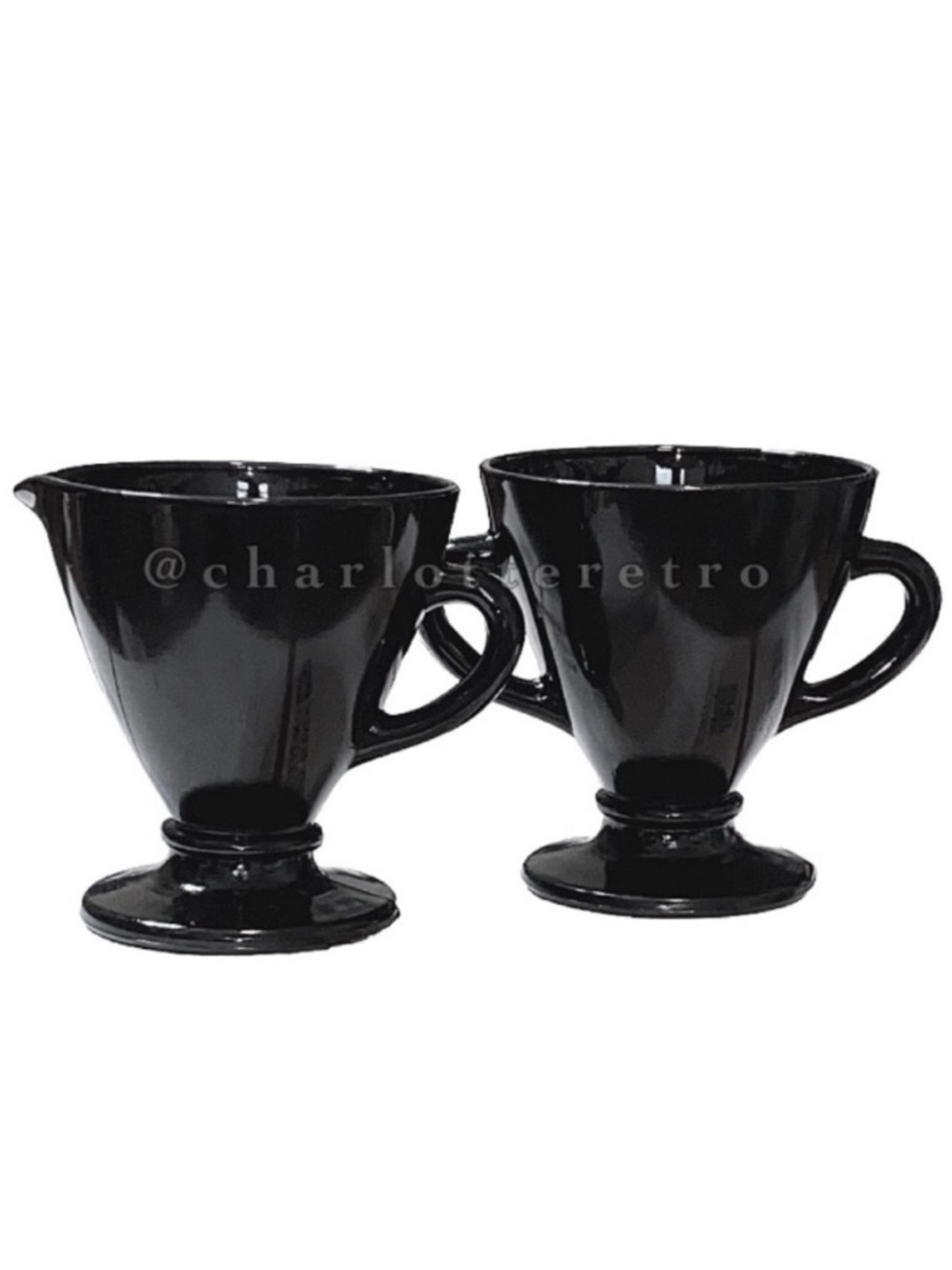 vtg Black Amethyst Glass • Cream & Sugar Set